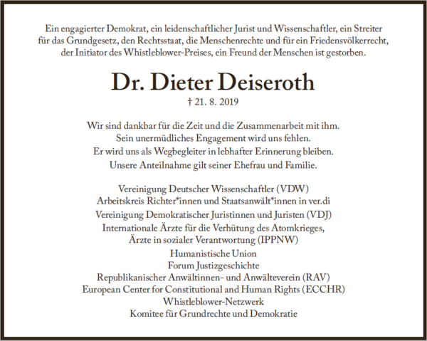 Todesanzeige Dr. Deiseroth