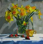 "Daffodils and Strawberries"  12" x 12" oil - Posted on Wednesday, April 8, 2015 by Claudia Hammer