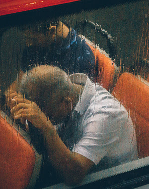 Stress pain man on bus