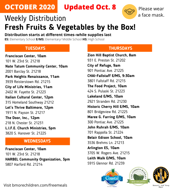 October Produce Box Schedule
