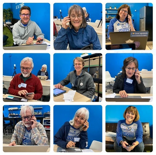 Phone bank volunteers call voters