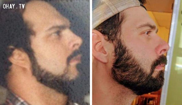 8. Ảnh trái là hình người bố chụp lúc 26 tuổi, ảnh phải được chụp khi người con trai 36 tuổi,di truyền,sự giống nhau