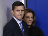 This Feb. 1, 2017, file photo shows then-National Security Adviser Michael Flynn, joined by K.T. McFarland, then-deputy national security adviser, during the daily news briefing at the White House, in Washington. (AP Photo/Carolyn Kaster, File)