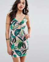 ASOS Mini Sundress With Cut Out Front In Pink Palm Print