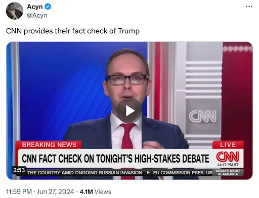 Tweet from Acyn: CNN provides their fact check of Trump.
