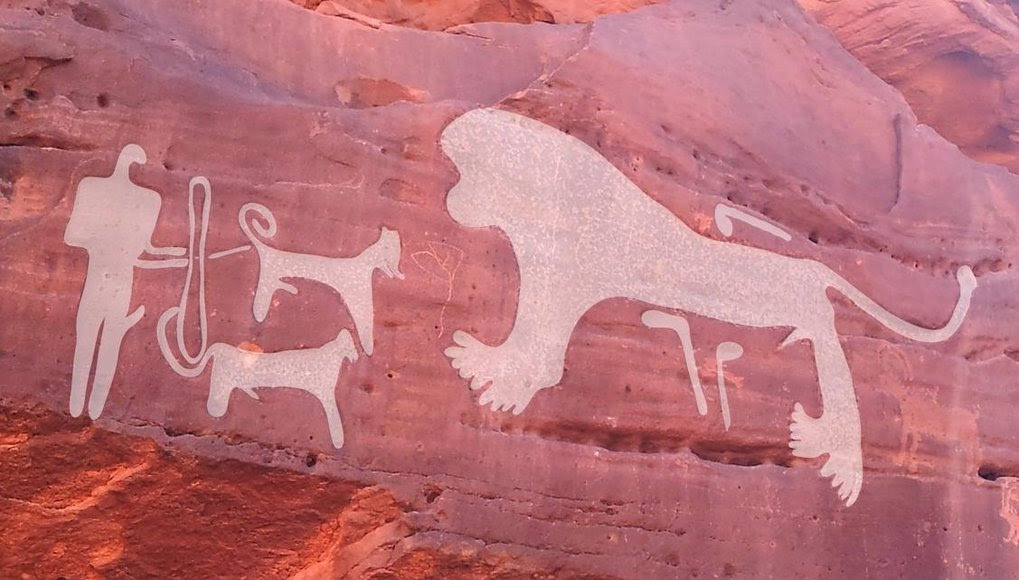 Rock Art Documents Humans Hunting with Dogs on Leashes 9,000 Years Ago
