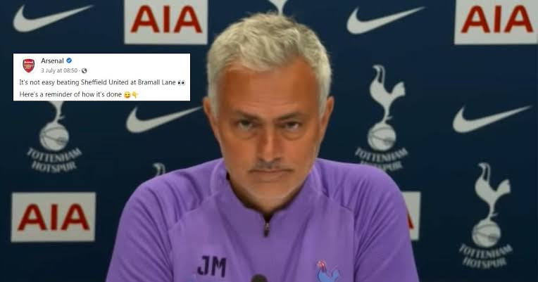 Jose Mourinho hits back at Arsenal after the club made social media post mocking his team