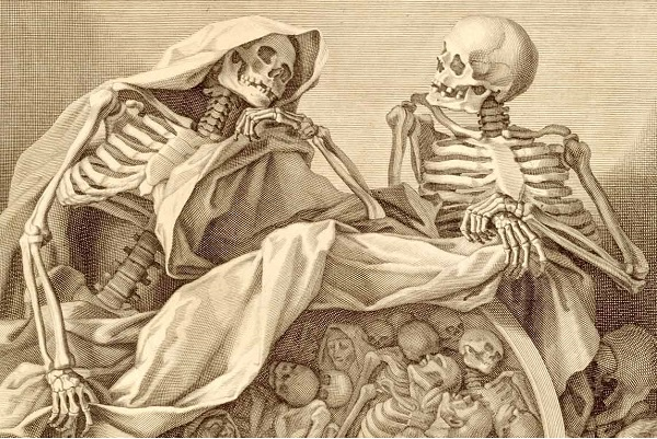two skeletons gazing at each other