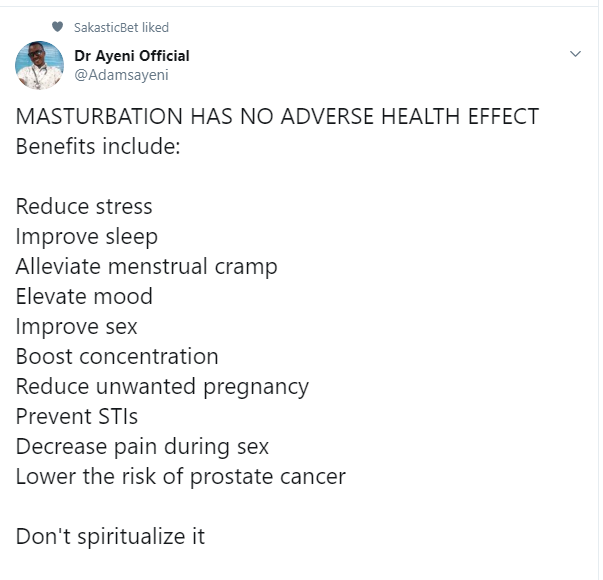 Nigerian doctor lists out the benefits of masturbation
