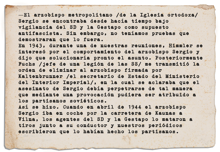 Declaraciones del jefe de seguridad del Comisariado para las tierras del Este, Friedrich Jeckeln