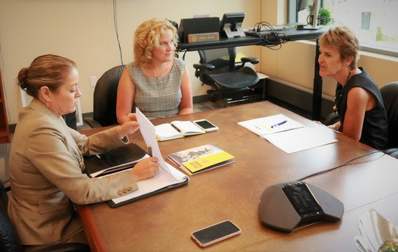 UW President Laurie Nichols and Community College Executive Director Sandy Caldwell meet with State Superintendent Jillian Balow in her office at the Wyoming Department of Education.