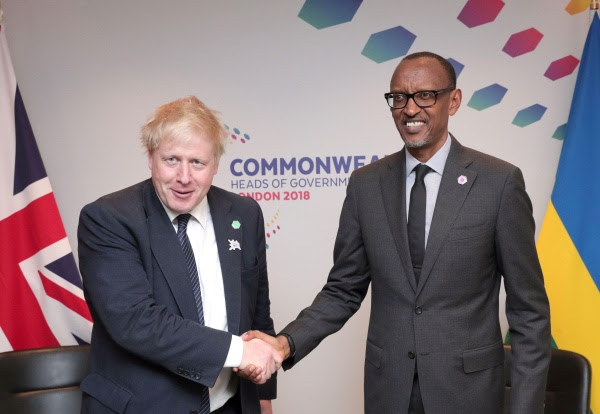 Boris Johnson and Paul Kagame, 2018. Pic:Aaron Chown/Reuters/ Alamy