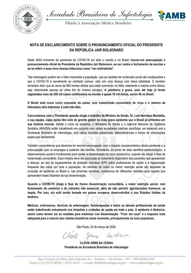 NOTA DE ESCLARECIMENTO SOBRE O PRONUNCIAMENTO OFIC