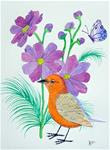 Purple flowers and Orange bird - Posted on Tuesday, March 24, 2015 by Ketki Fadnis