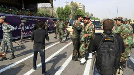 Una vista general del atentado ocurrido en el desfile militar en Ahvaz (Irán), 22 de septiembre de 2018.