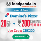 (Last Day) Domino's 20% Off + Rs.200 Cashback voucher