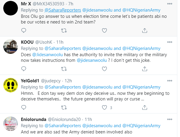 Nigerians react after Nigerian Army said they are not happy Gov Sanwo-Olu denied inviting them to the Lekki tollgate