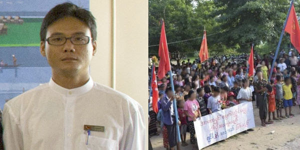 Two photos show former MP Phyo Zeya Thaw and protests among the Myanmar people.