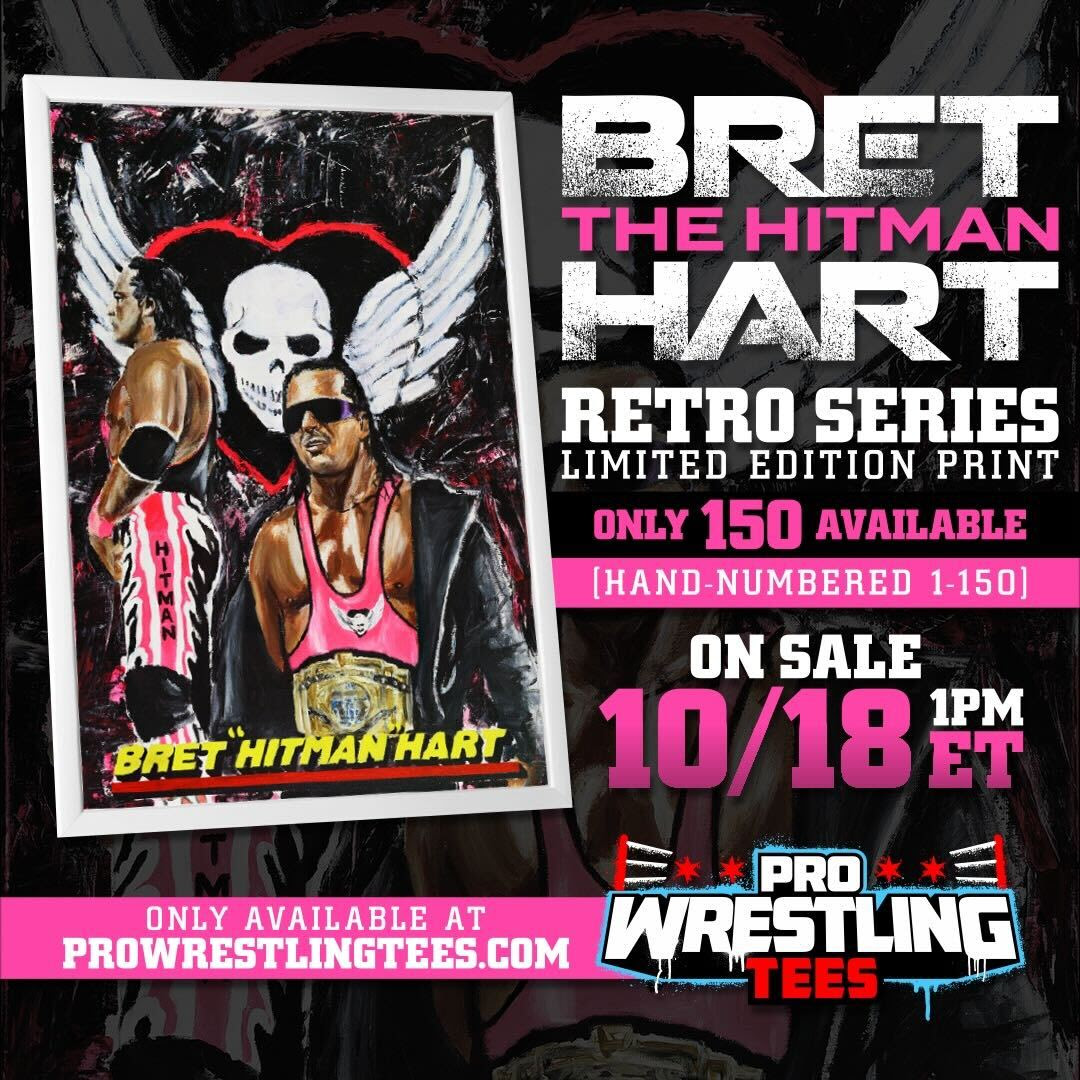 Brett The Hitman Hart Retro Series Limited Edition Print - Only 150 Available (Hand-Numbered 1-150) | On Sale 10/18 1PM ET - Only Available at WWW.PROWRESTLINGTEES.COM