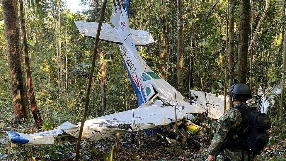 The wreckage of the plane crash