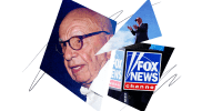 Photo Illustration: Rupert Murdoch, Donald Trump, a Fox News mic
