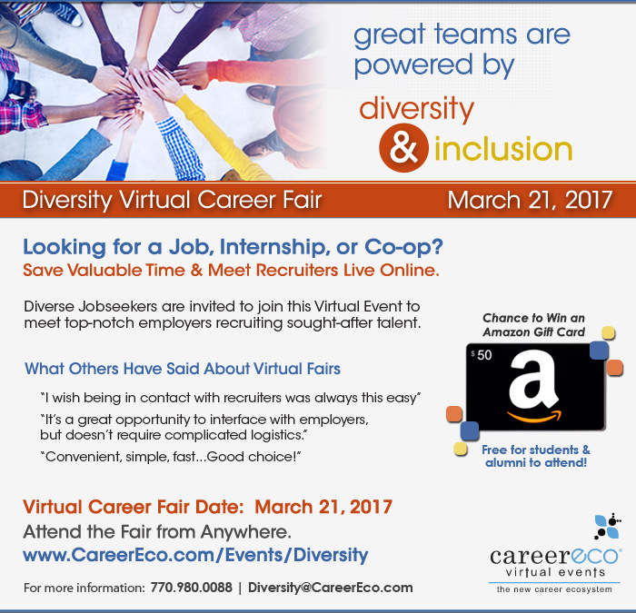 Diversity Virtual Career Fair - March 21st: Full-time, Intern, & Co-op Jobs