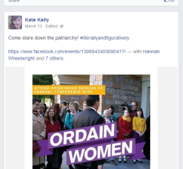 A screen grab from Kate Kelly's Facebook wall...
