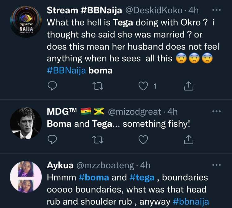 #BBNaija: Shameful for a married woman - Nigerians react to clip of Boma and Tega under the duvet during lights out (video)