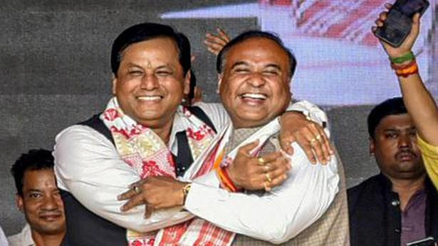 
Assam Chief Minister Sarbananda Sonowal with Minister and BJP leader Himanta Biswa Sharma during at Sualkuchi in Kamrup in Assam recently.
