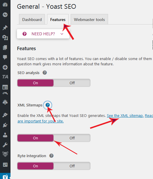 Yoast>>General>>features