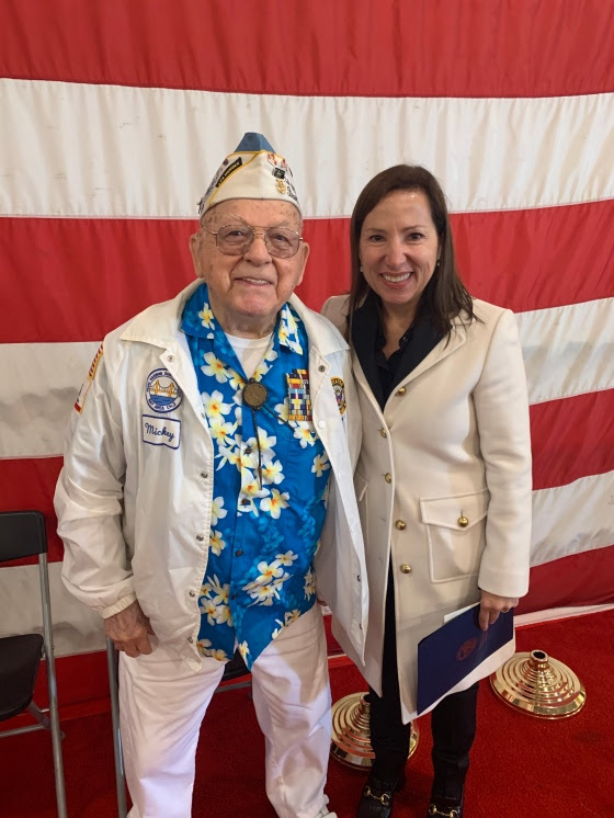 Photo of Pearl Harbor survivor Mickey Ganitch and CA Lt. Governor Elini Kounalakis