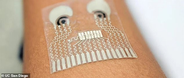 The patch is designed to sit on the neck, as this area of the body provides optimal readout with a blood pressure sensor and two chemical sensors