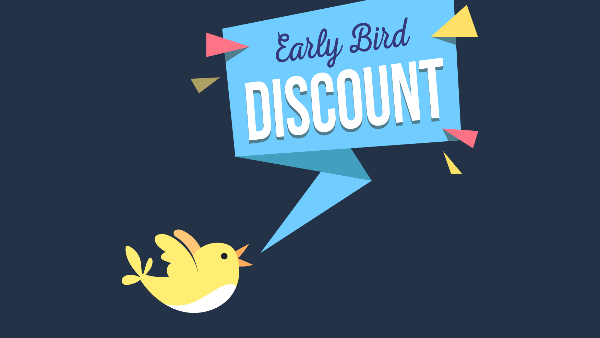 Illustration of a bird announcing early bird discount