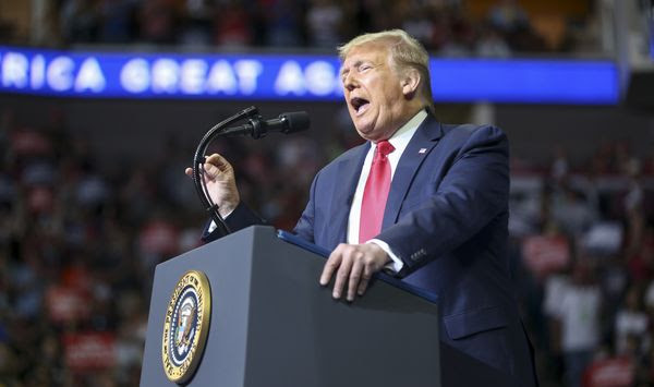 President Donald Trump speaks during his campaign rally at BOK Center in Tulsa, Okla., Saturday, June 20, 2020. (Ian Maule/Tulsa World via AP)