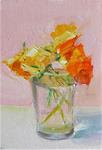 Orange Pansies in a Glass,still life,oil on canvas,7x5,price$200 - Posted on Tuesday, January 27, 2015 by Joy Olney