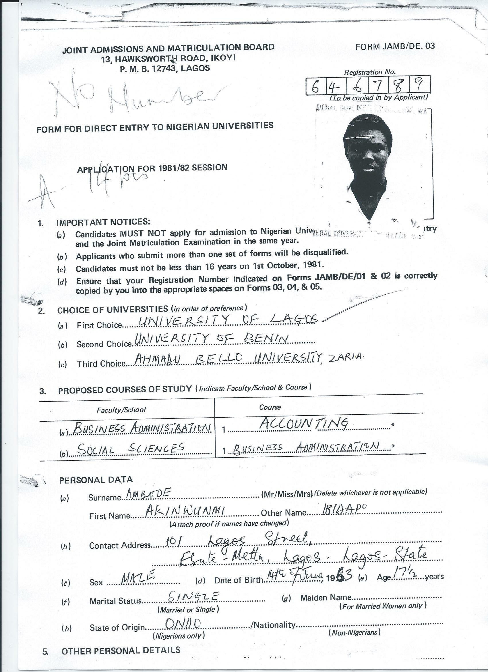 Ambode JAMB form