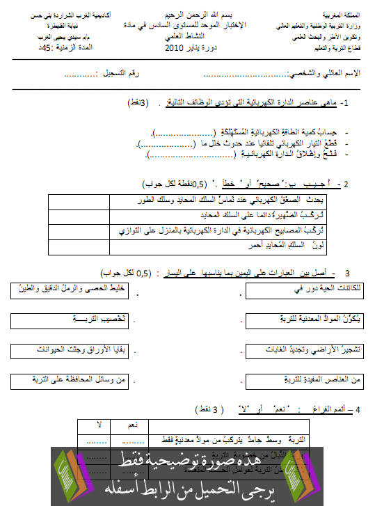 امتحان في مادة النشاط العلمي مع التصحيح للسادس ابتدائي دورة يناير 2010 Nachat-3om%C3%B9o-2010