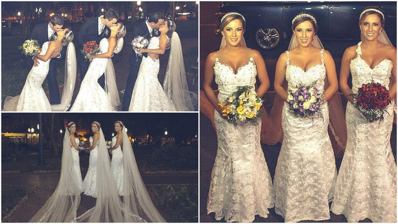Ba cô dâu trông giống hệt nhau trong đám cưới. (Ảnh tổng hợp)