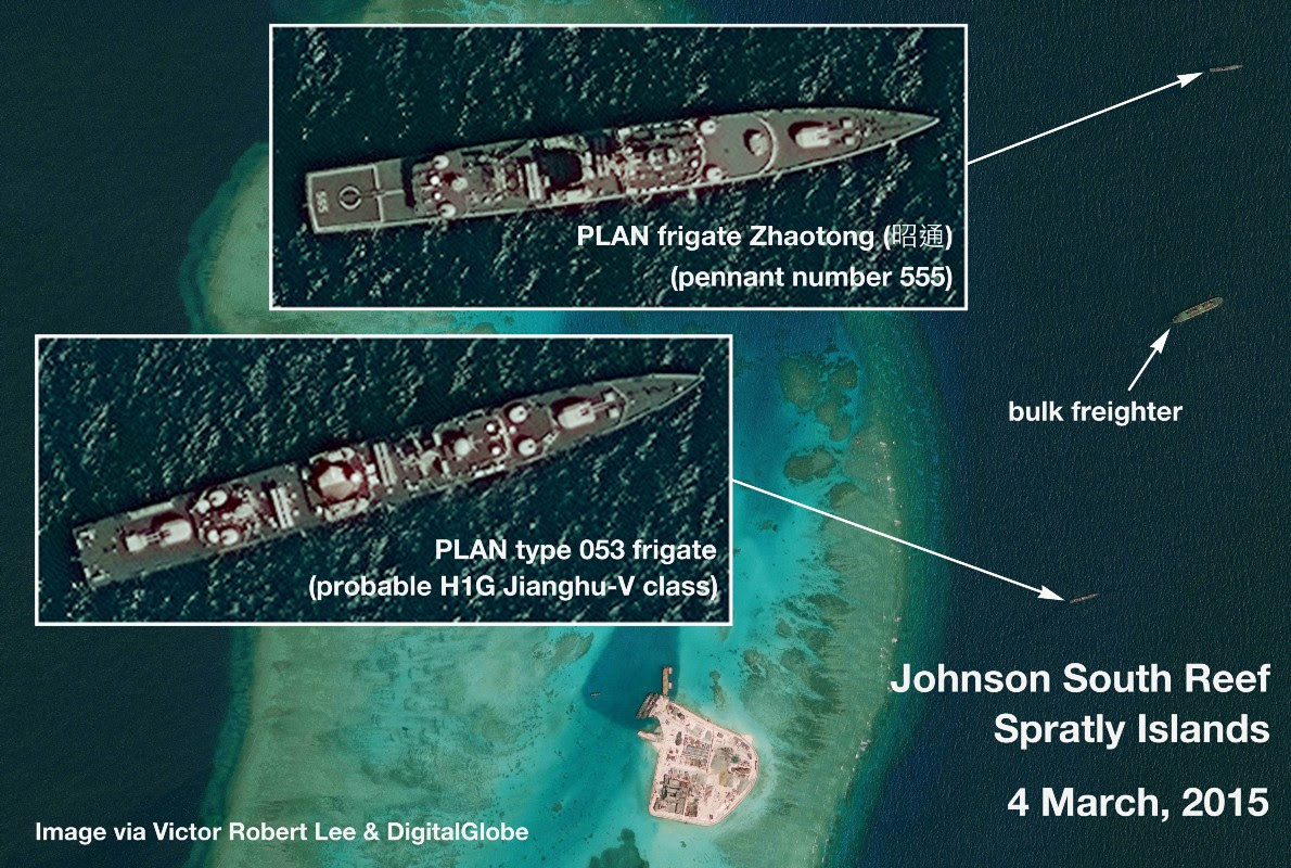 Satellite image analysis South China Sea reclamation in Spratly Islands