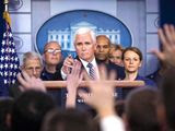 Vice President Mike Pence directs a press briefing about the coronavirus; his increasing public profile is winning him some fans. (Associated Press)