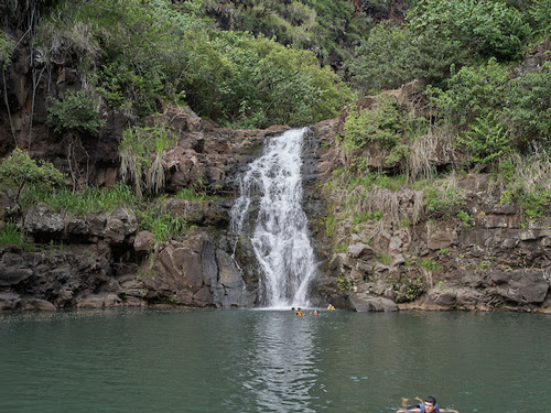 A refreshing swim at Waimea Falls on Oʻahu.