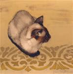 Gadjo the Siamese cat sitting on pretty pattern - Posted on Tuesday, February 17, 2015 by Diane Hoeptner