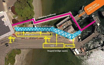 Aerial view of Bainbridge terminal with locations of construction activity 