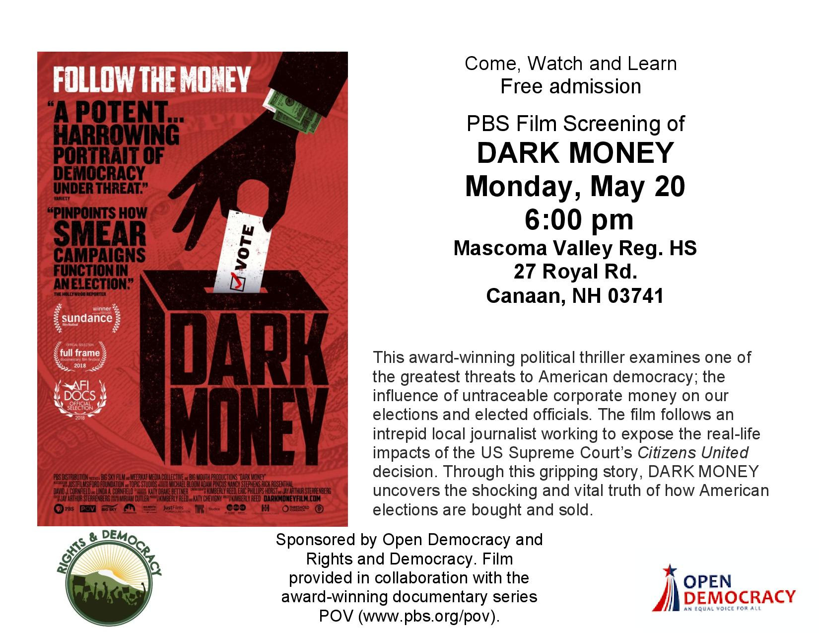 Poster for screening of Dark Money film
