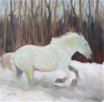 White Horse Running Through the Snow - Posted on Sunday, February 22, 2015 by Elaine Juska Joseph