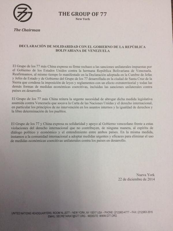 Sacha Llorenti , Representante Permanente y Embajador de Bolivia ante las Naciones Unidas publicó el documengto en su cuenta Twitter.
