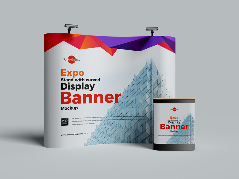 Free Expo Stand With Curved Display Banner Mockup Free Mockup