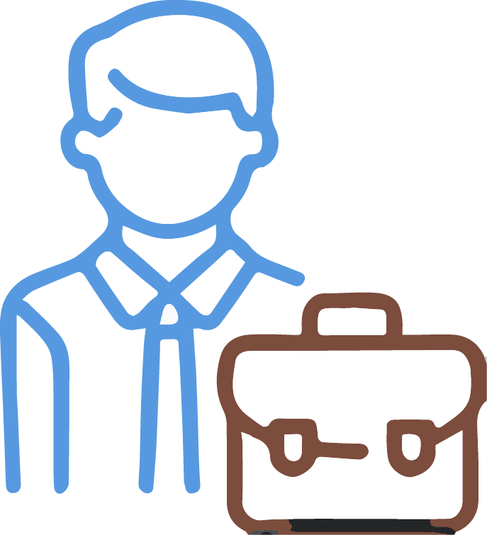 A graphic of a man dressed professionally and a briefcase.