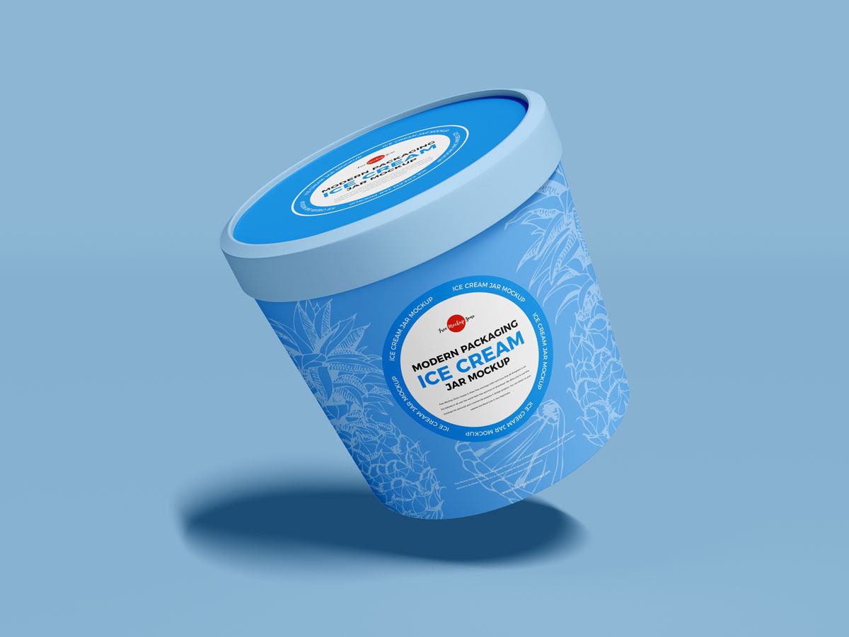 Free Floating Ice Cream Jar Packaging Mockup Design Mockup