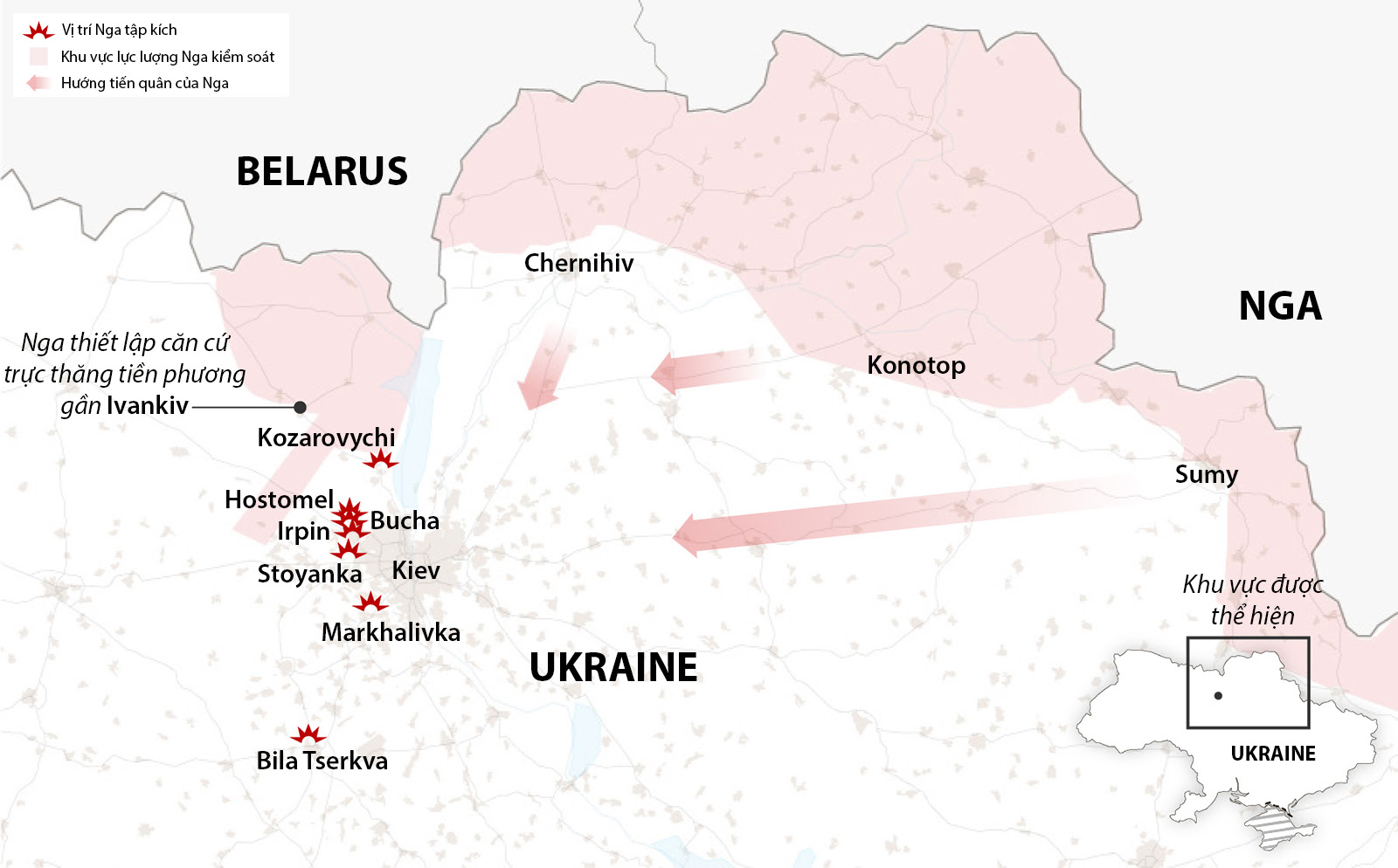 Thế gọng kìm Nga hình thành quanh Kiev. Đồ họa: NY Times.